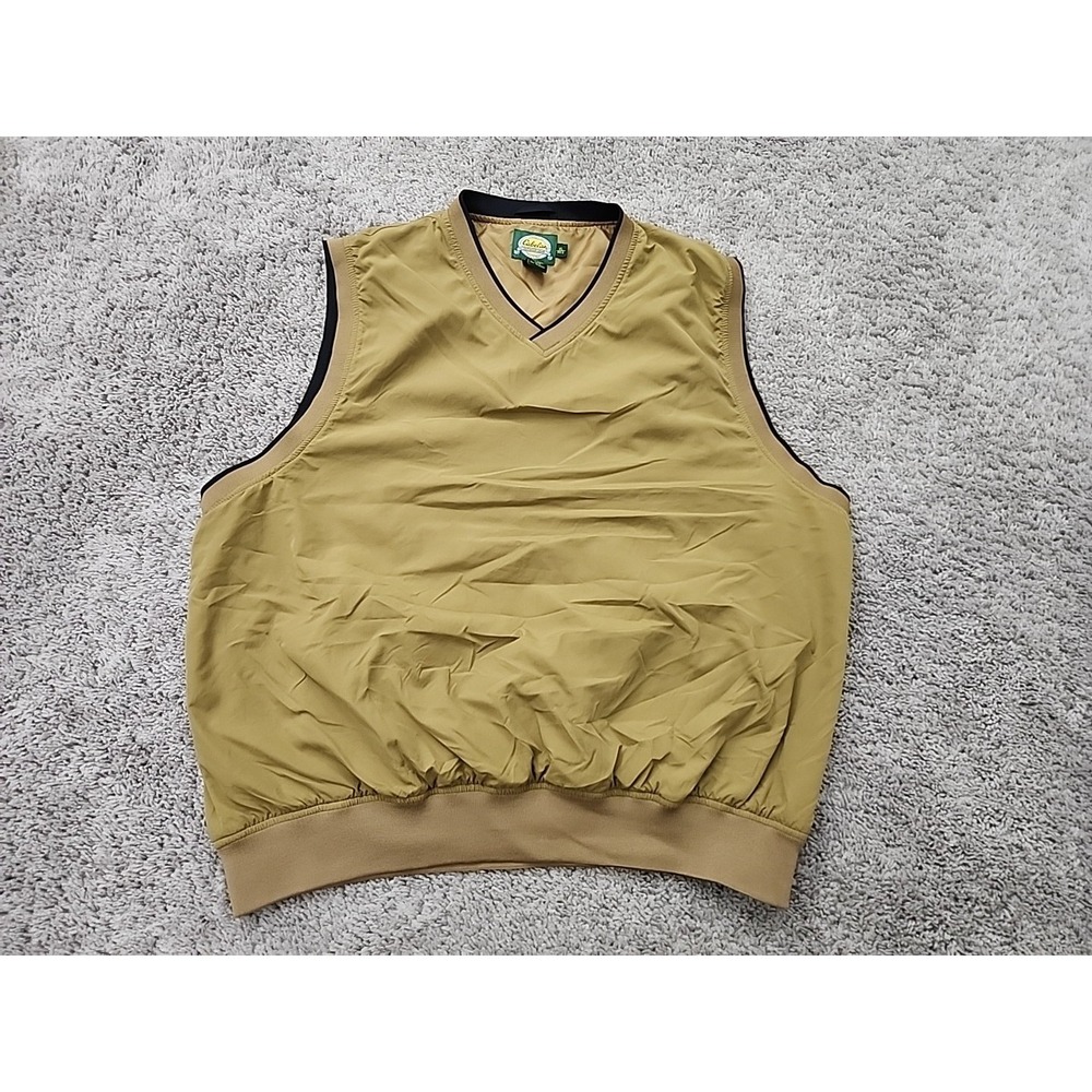Cabelas Windbreaker Vest Mens XL Tan Golf V-Neck Sleeveless Pullover Layer